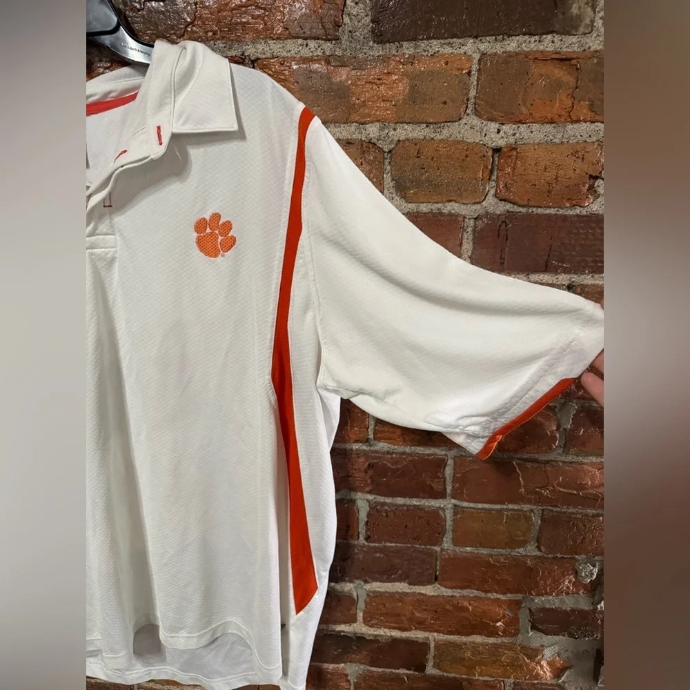 Nike Men's Clemson Polo Shirt in White and Orange Size Extra Large